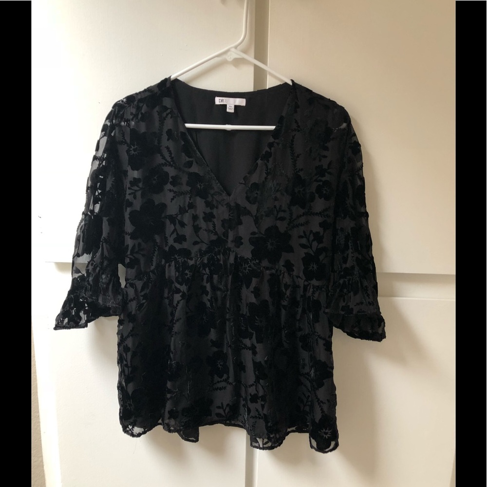 Black velour partly see through blouse size MP